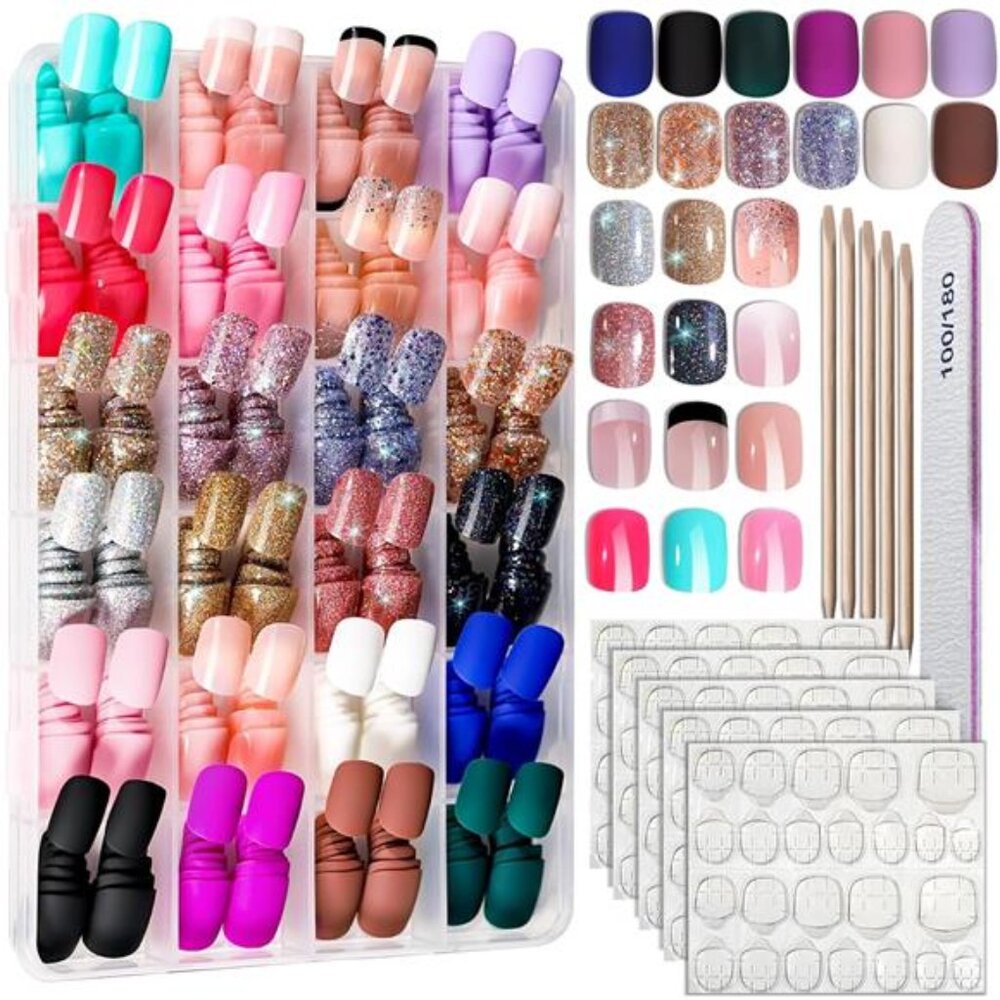 Press on Nails, 24 Colors 576PCS Press on Nails Short, Matte Glossy Press onNail